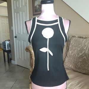 SHEIN Black Tank Top with White Floral Accent